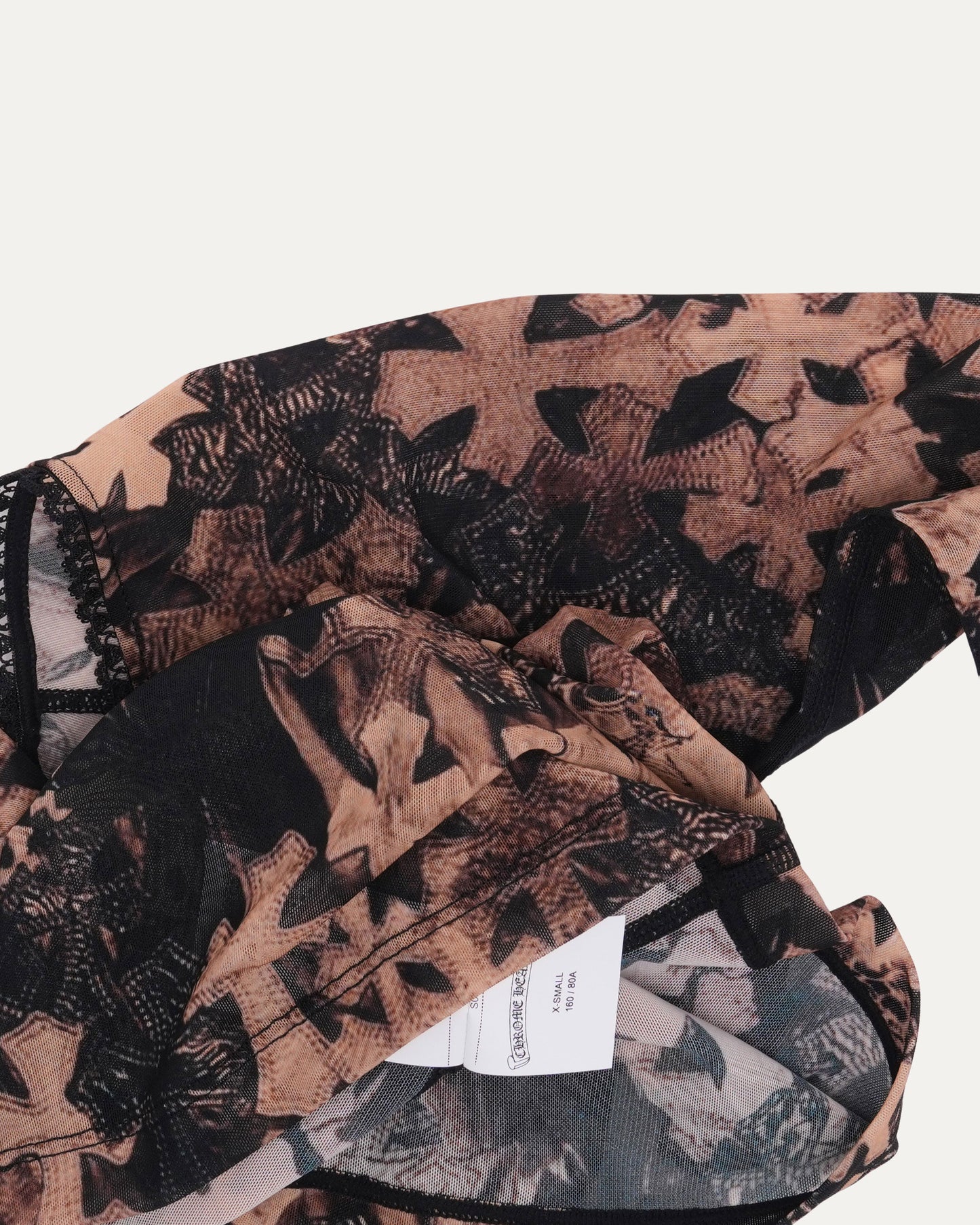 Waterfall Cross Patch Print Mesh Long Sleeve Top