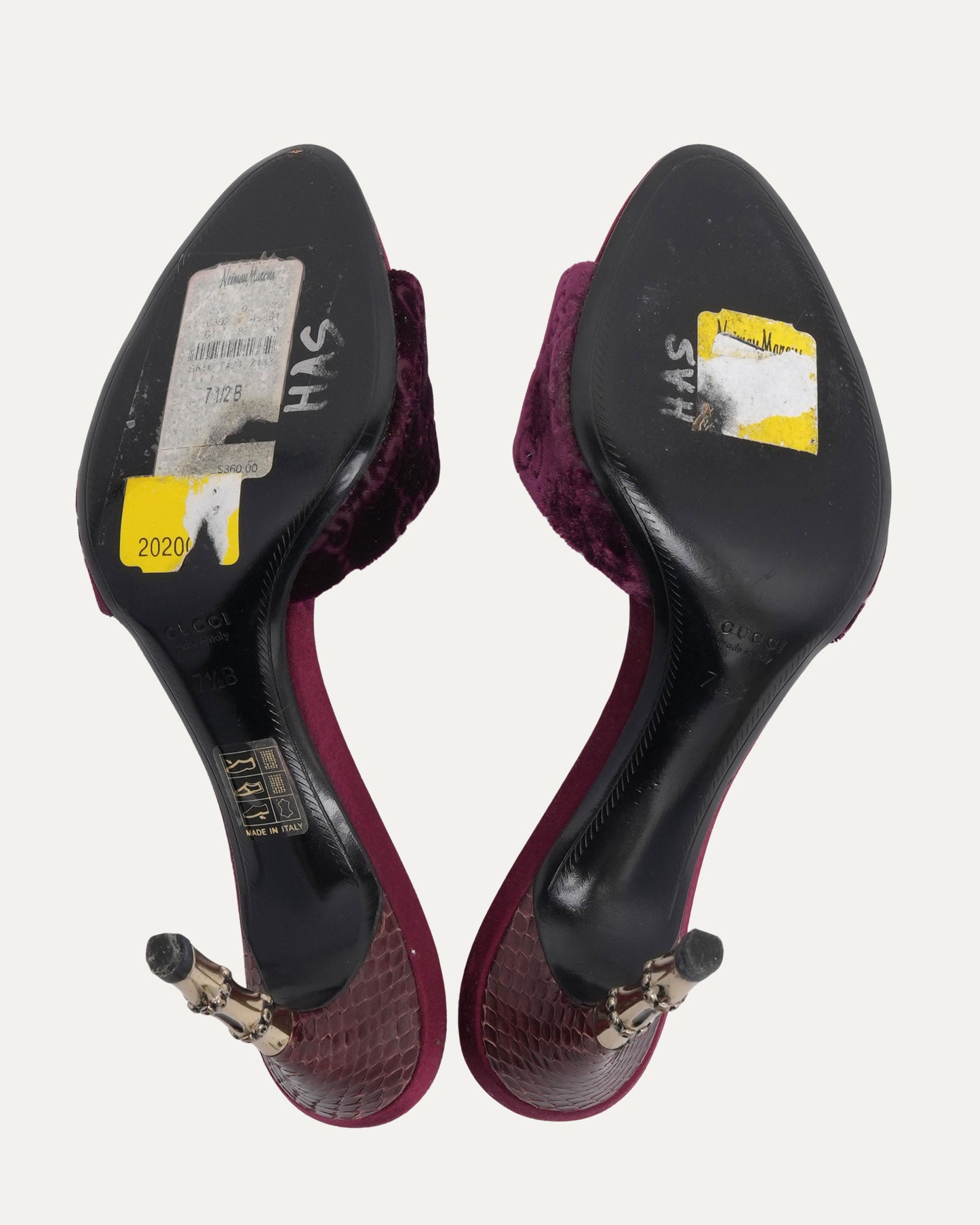 Tom Ford Era Velvet Monogram Snakeskin Bamboo Heels