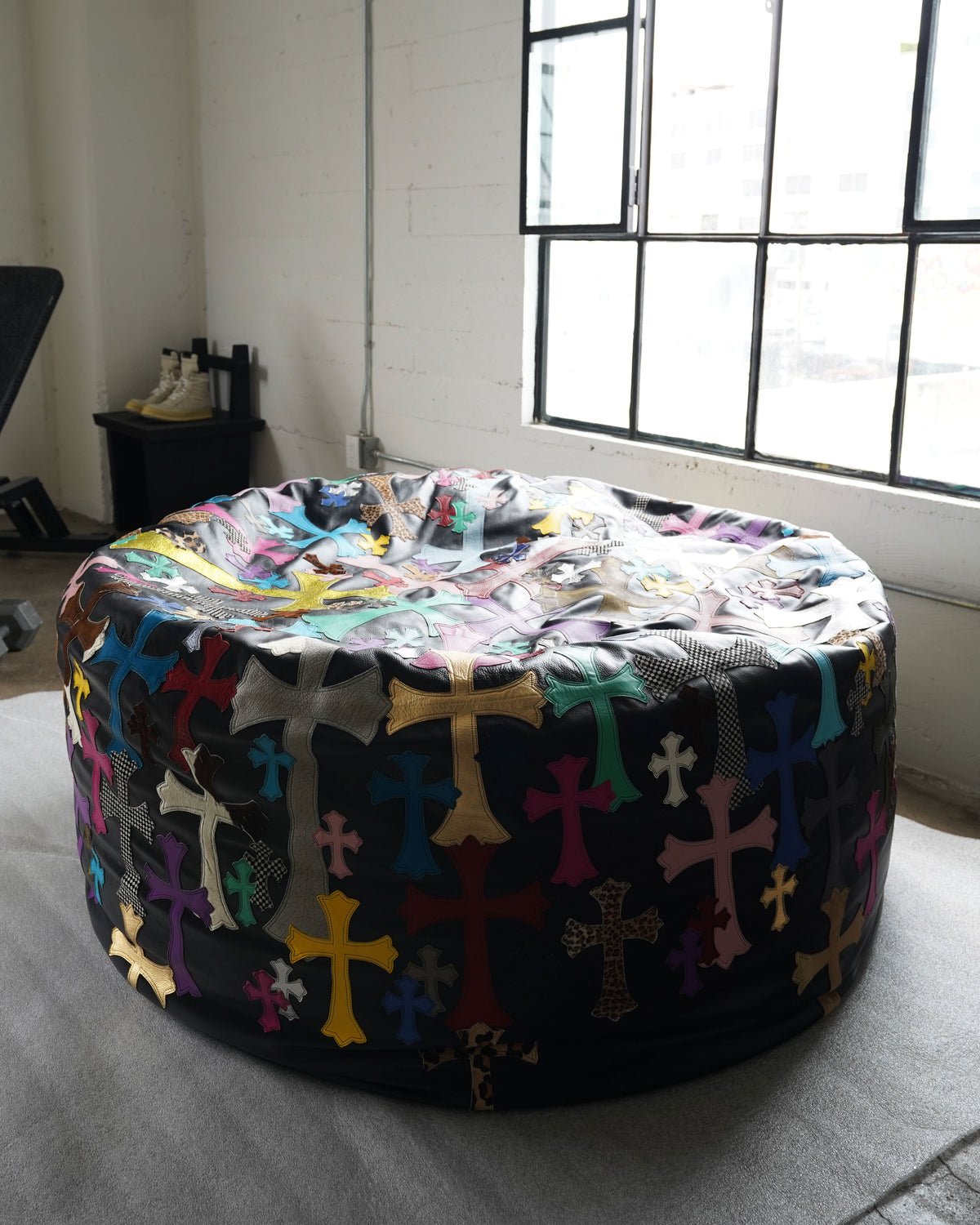 Extra Large Leather Multicolor Cross Patch Beanbag