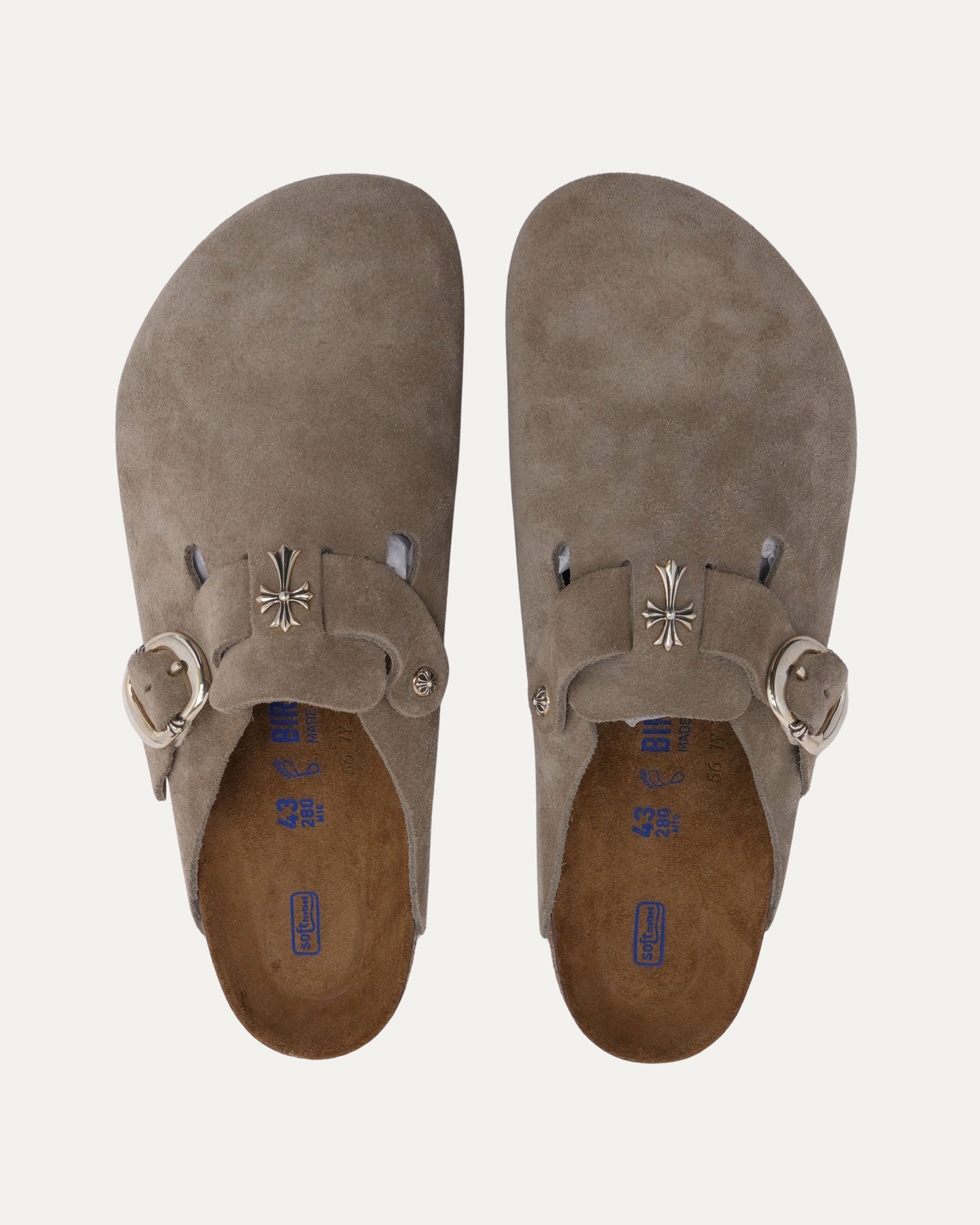 Cross Embellished Birkenstock Boston Suede Mule