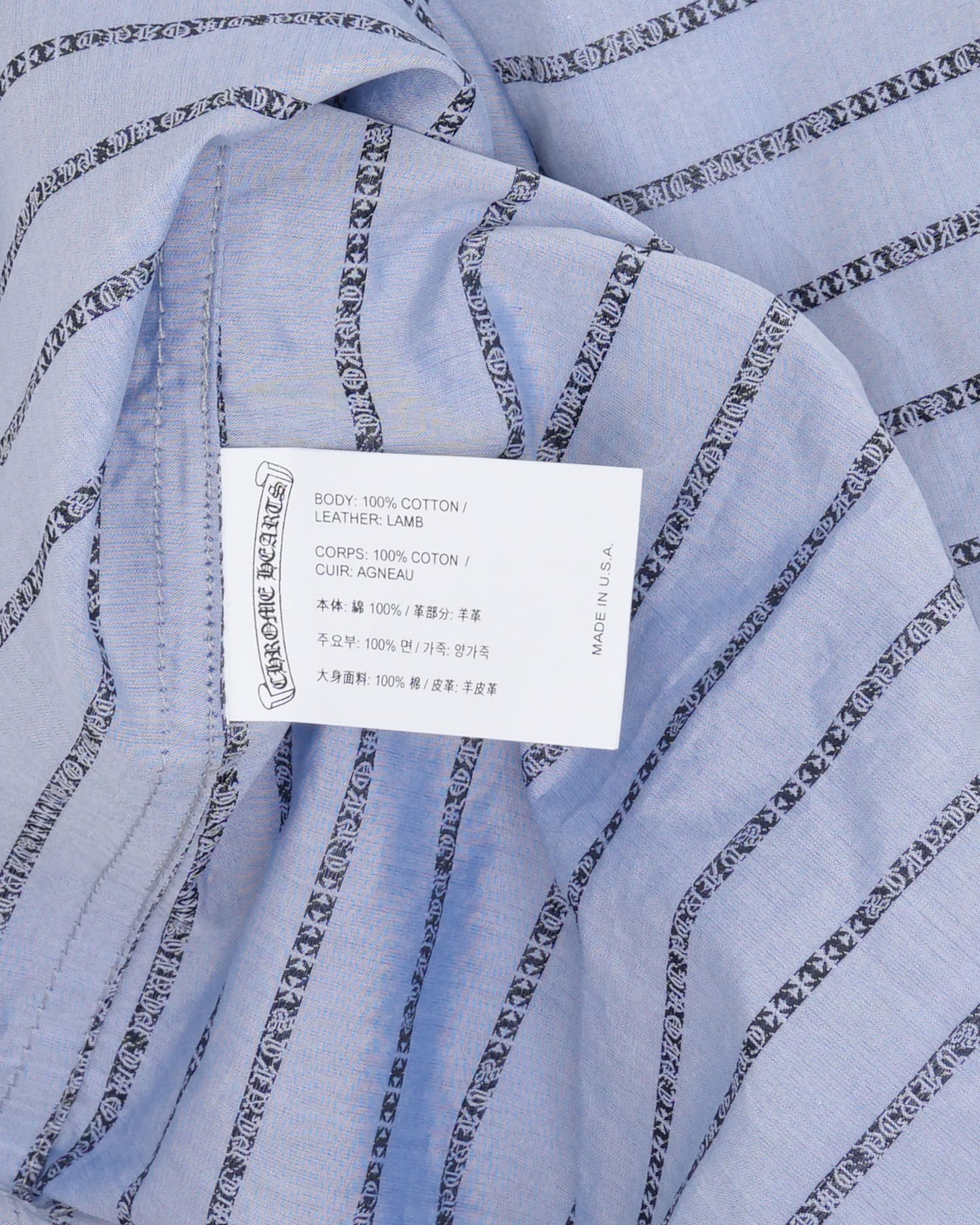 Cross Patch Repair Spell Out Pinstripe Shirt