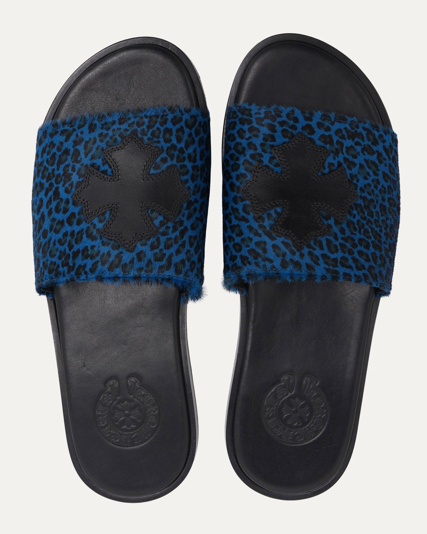 Plus Cross Patch Leopard Slides