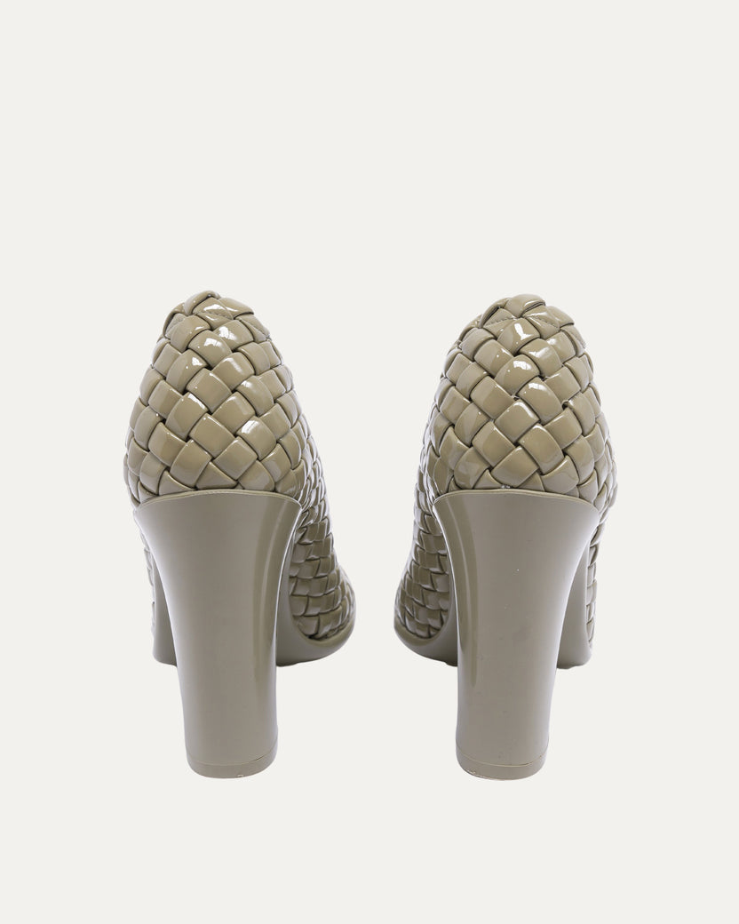 95mm Woven Patent Pumps