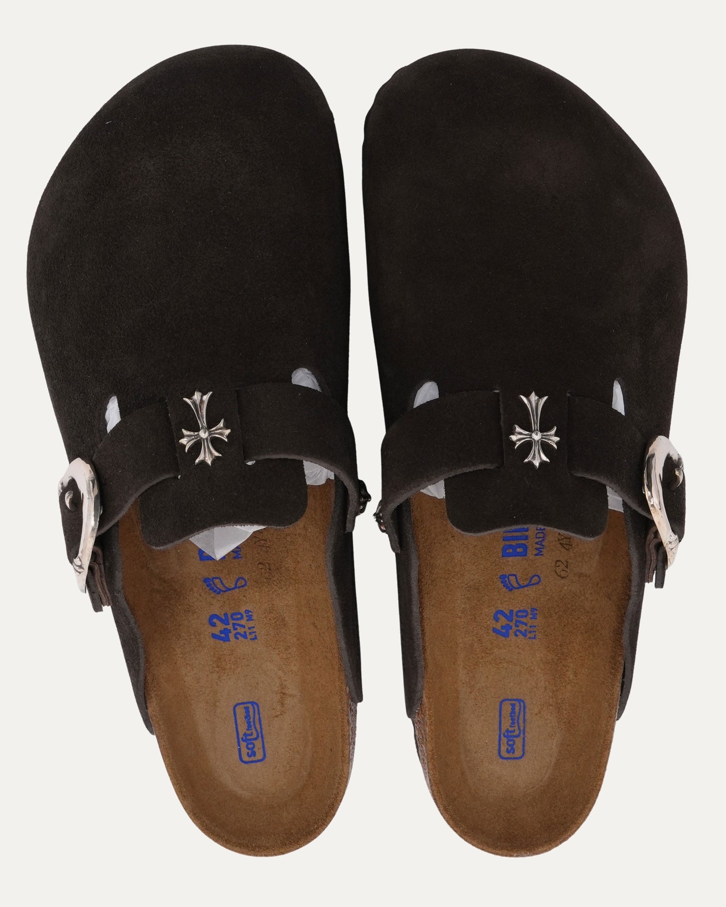 Cross Embellished Birkenstock Boston Suede Mule