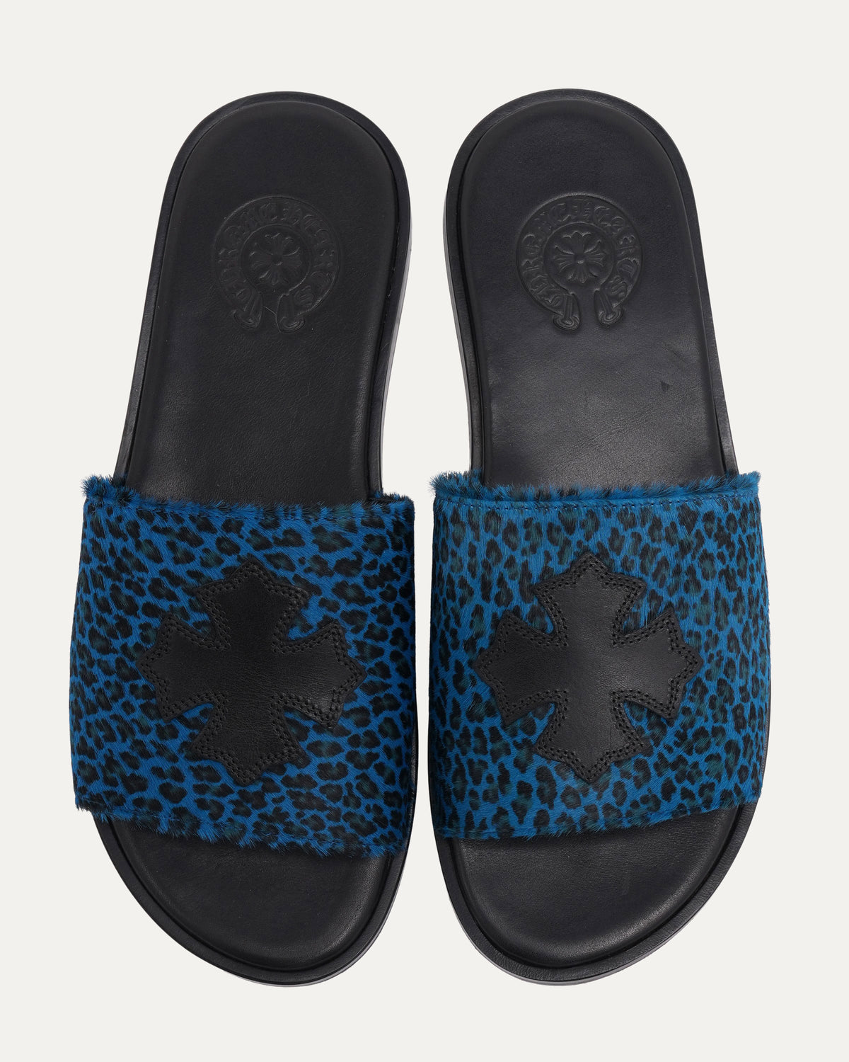 Plus Cross Patch Leopard Slides