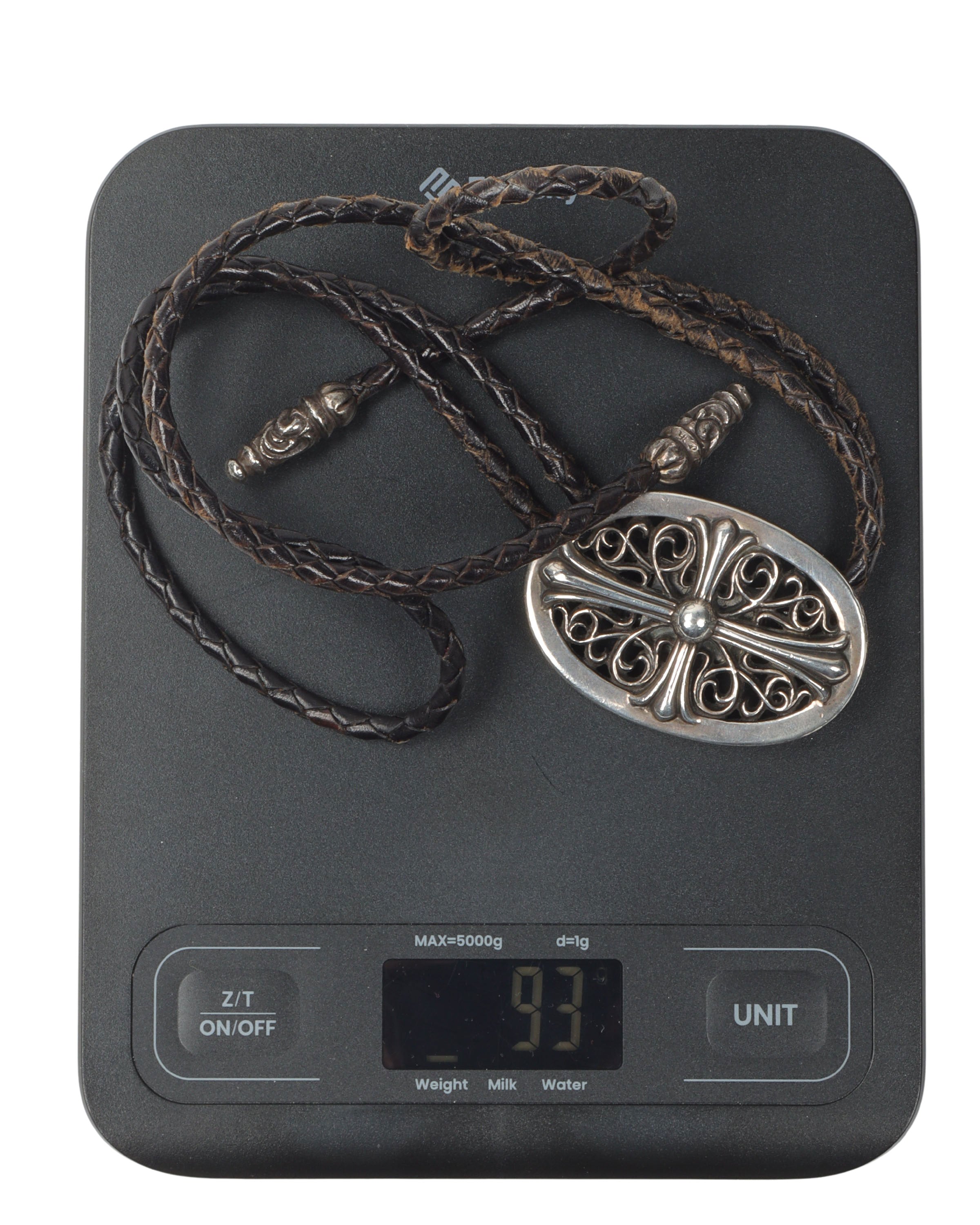 Oval Cross Braided Leather Bolo Tie