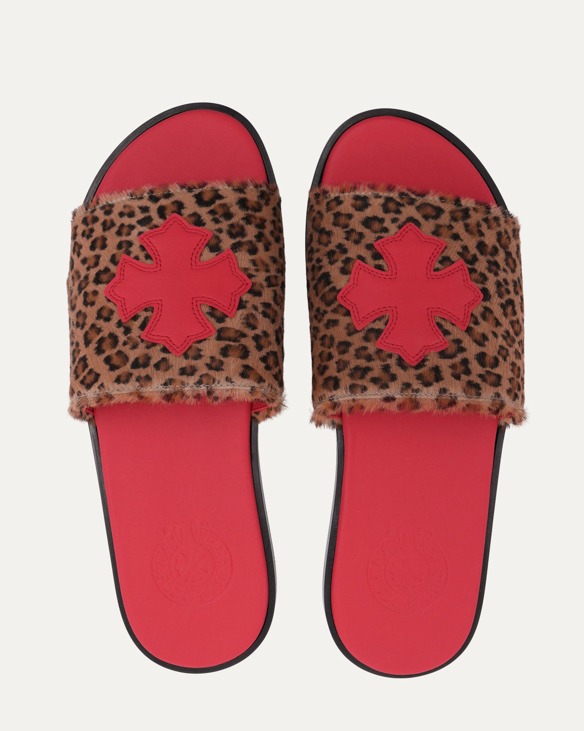 Plus Cross Patch Leopard Slides