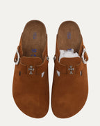 Cross Embellished Birkenstock Boston Suede Mule
