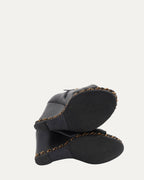Leather Open Toe Wedge Booties