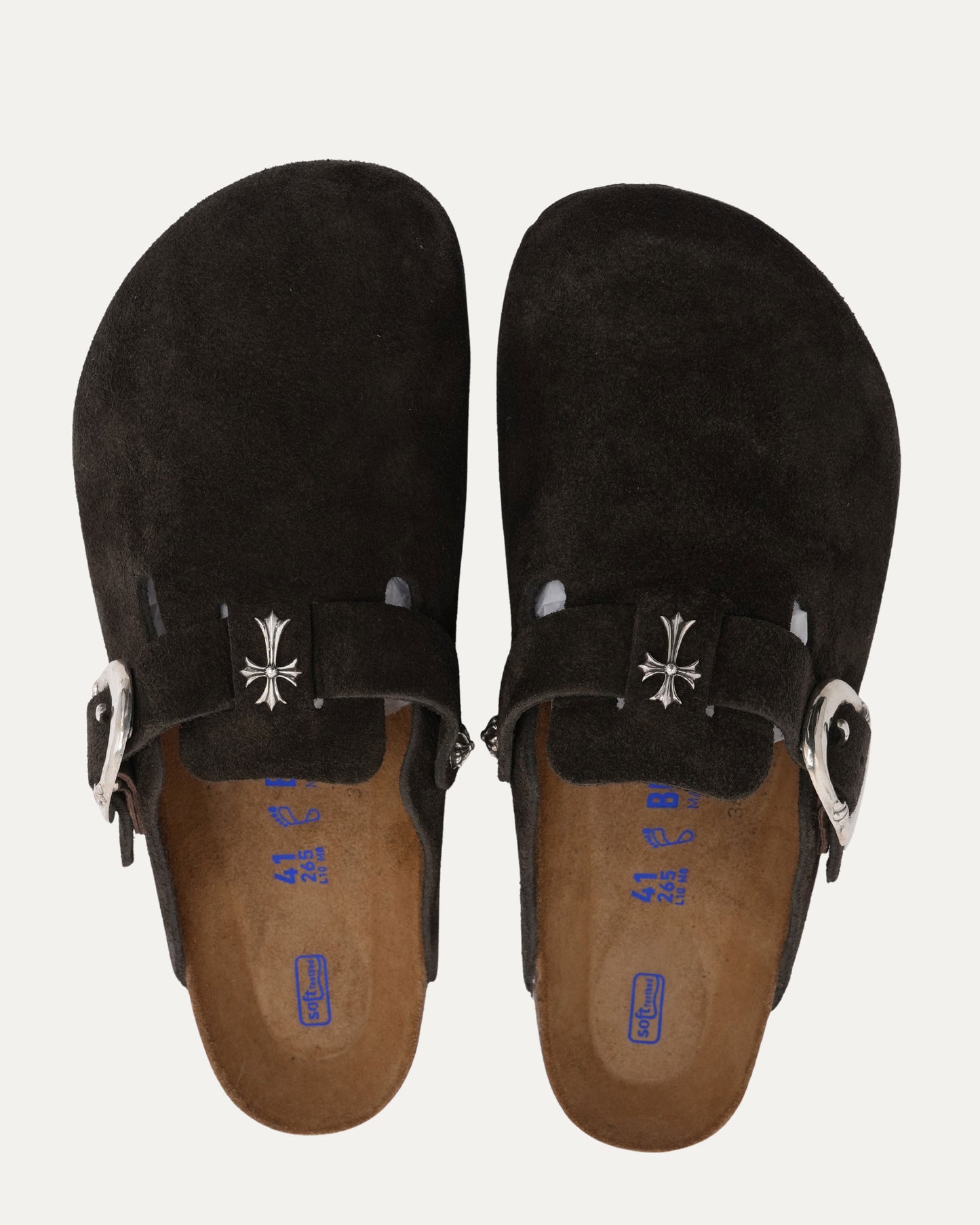 Cross Embellished Birkenstock Boston Suede Mulle