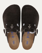 Cross Embellished Birkenstock Boston Suede Mule