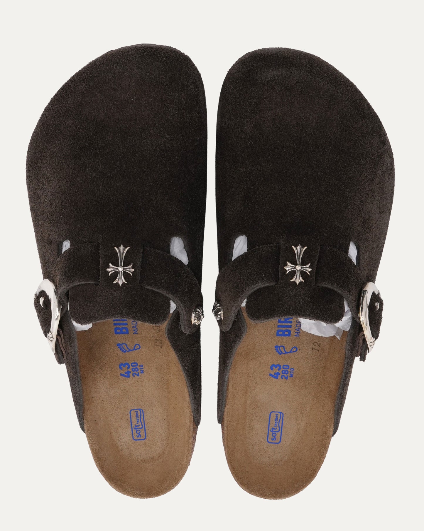 Cross Embellished Birkenstock Boston Suede Mule