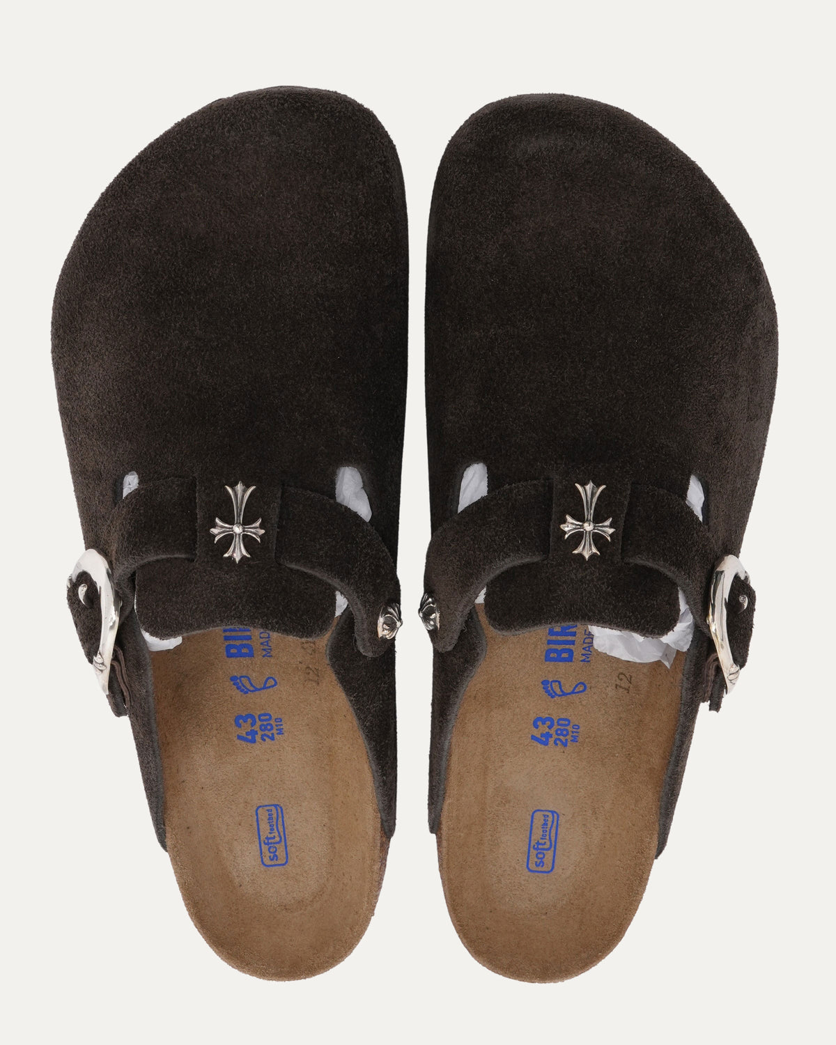 Cross Embellished Birkenstock Boston Suede Mule