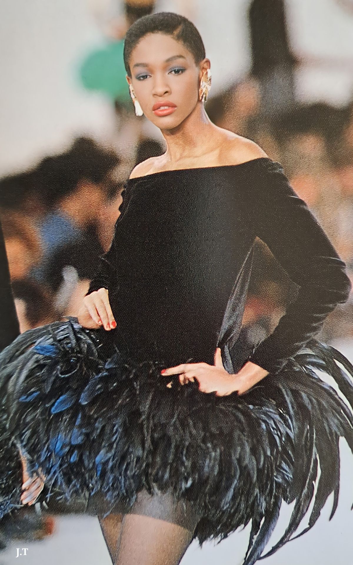 Rive Gauche FW 1988 Velvet and Feather Mini Dress