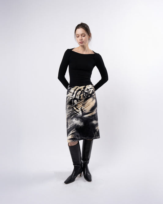 2001 Velvet Tiger Skirt With Gold Detail