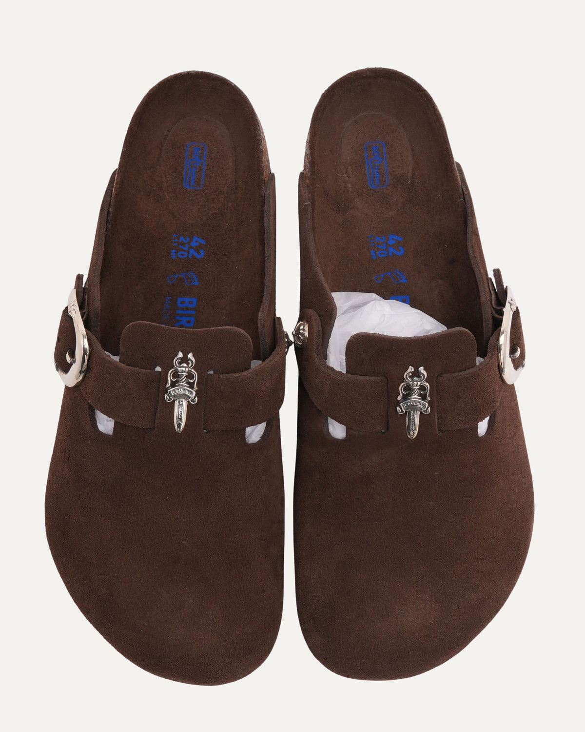 Tonal Footbed Dagger Embellished Birkenstock Boston Suede Mule