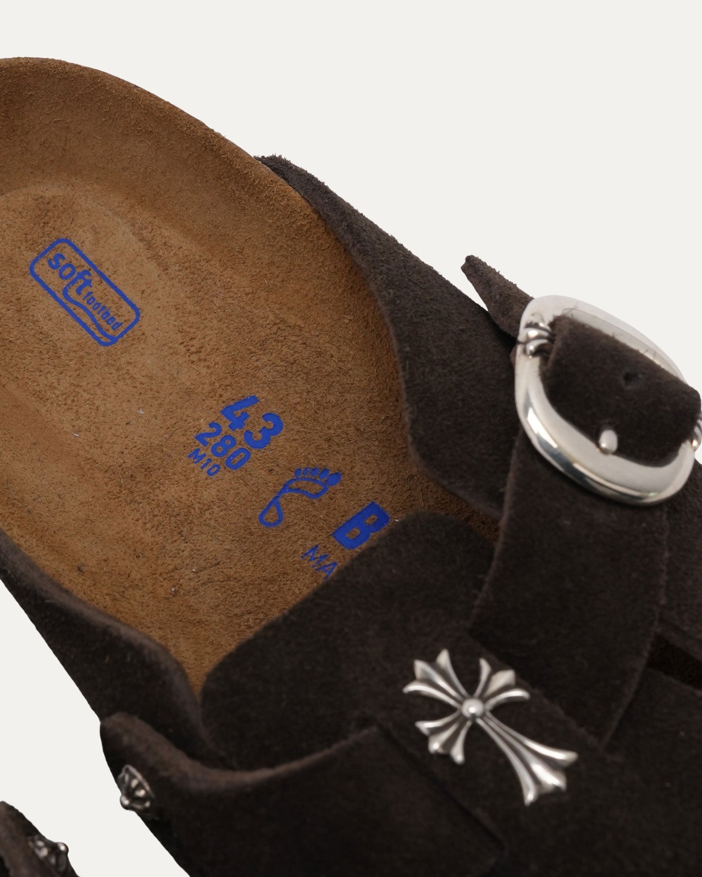 Cross Embellished Birkenstock Boston Suede Mule
