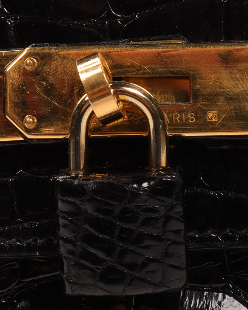 Black Shiny Alligator Mississippiensis Birkin 35 Brass Hardware