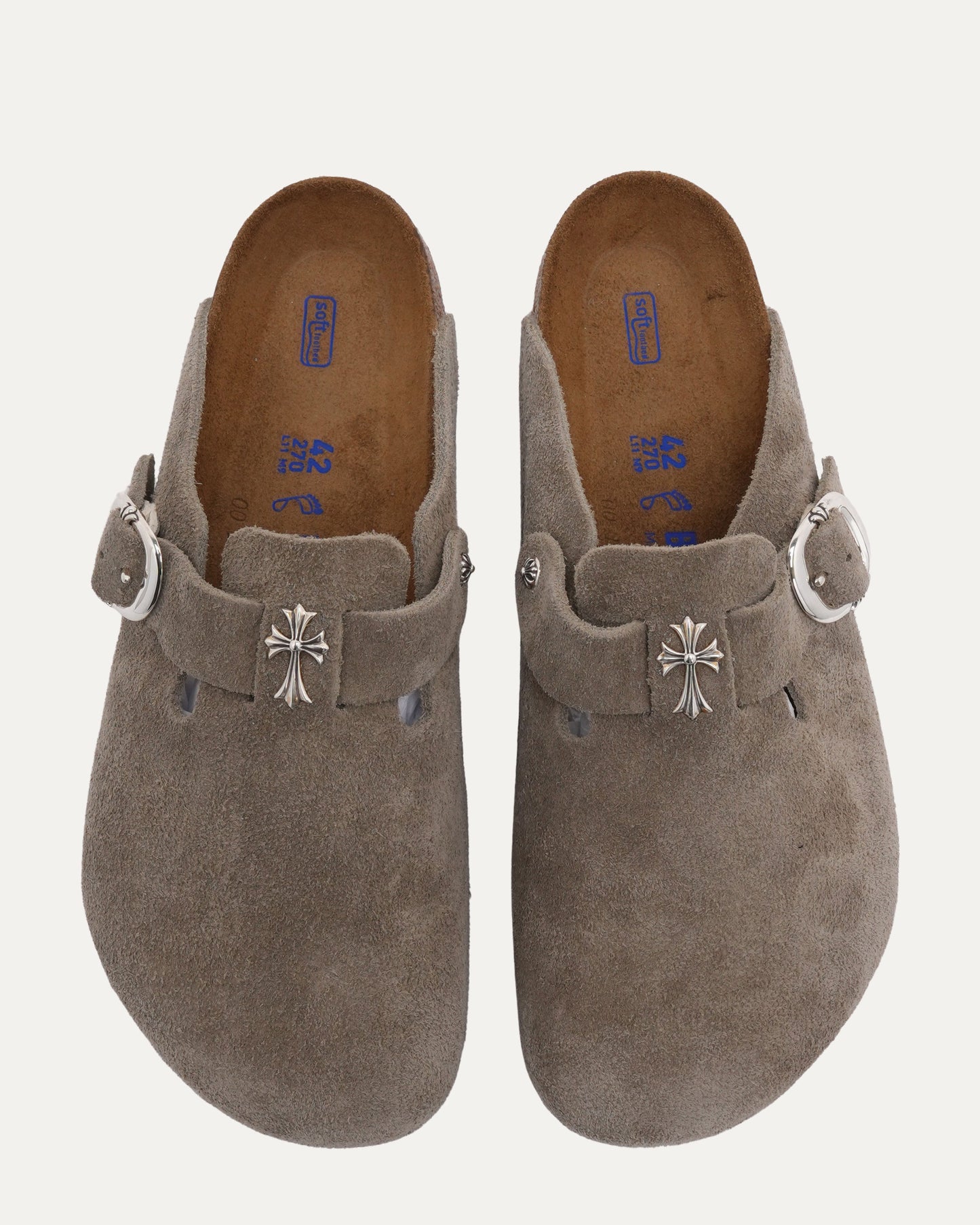 Cross Embellished Birkenstock Boston Suede Mule