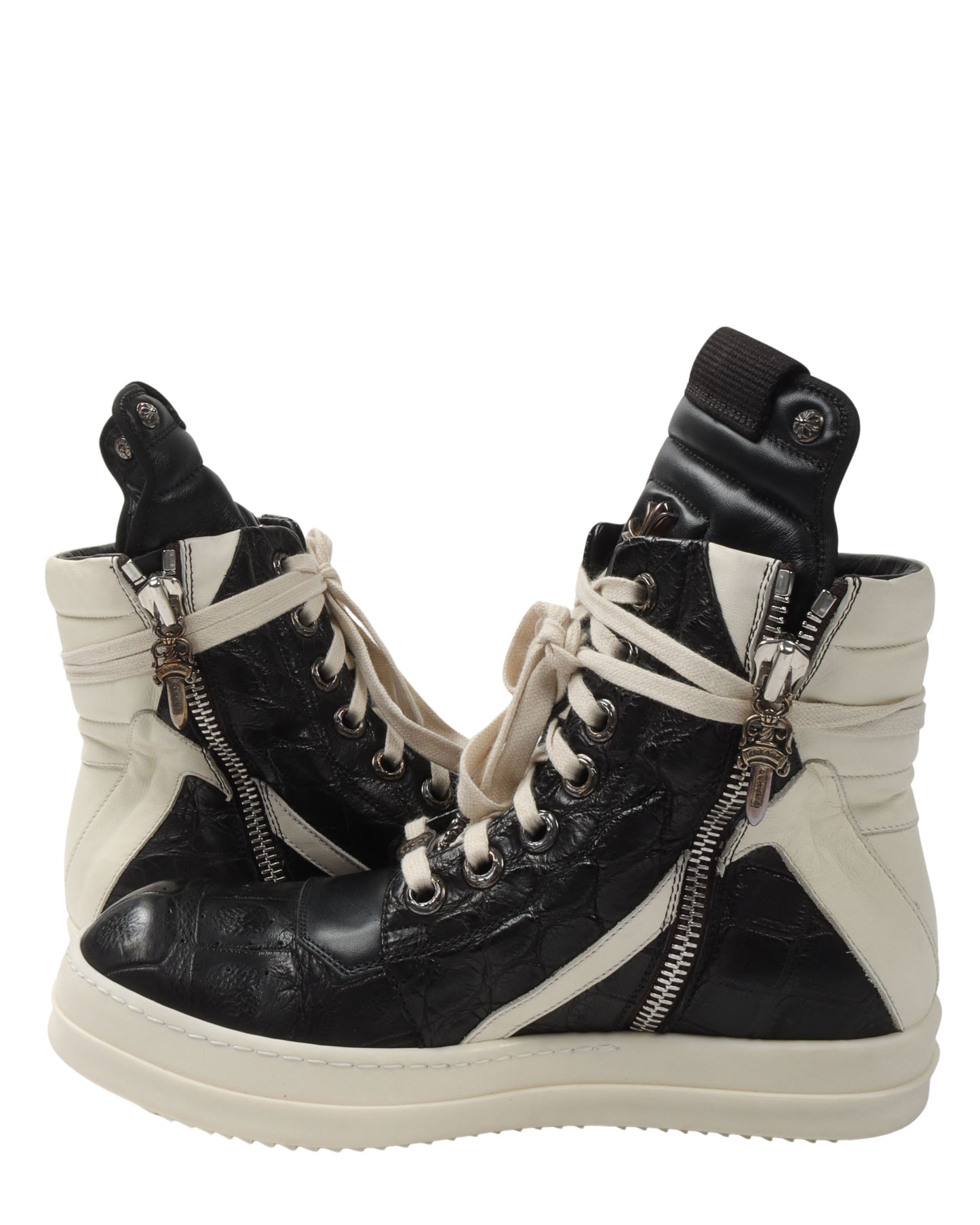 Rick Owens Crocodile Leather Geobasket Sneakers
