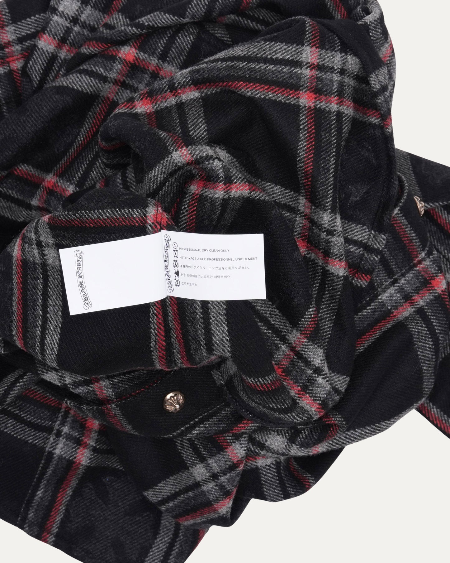 Gas Station Plaid Cashmere Cross Patch Loose Ends Flannel Shirt