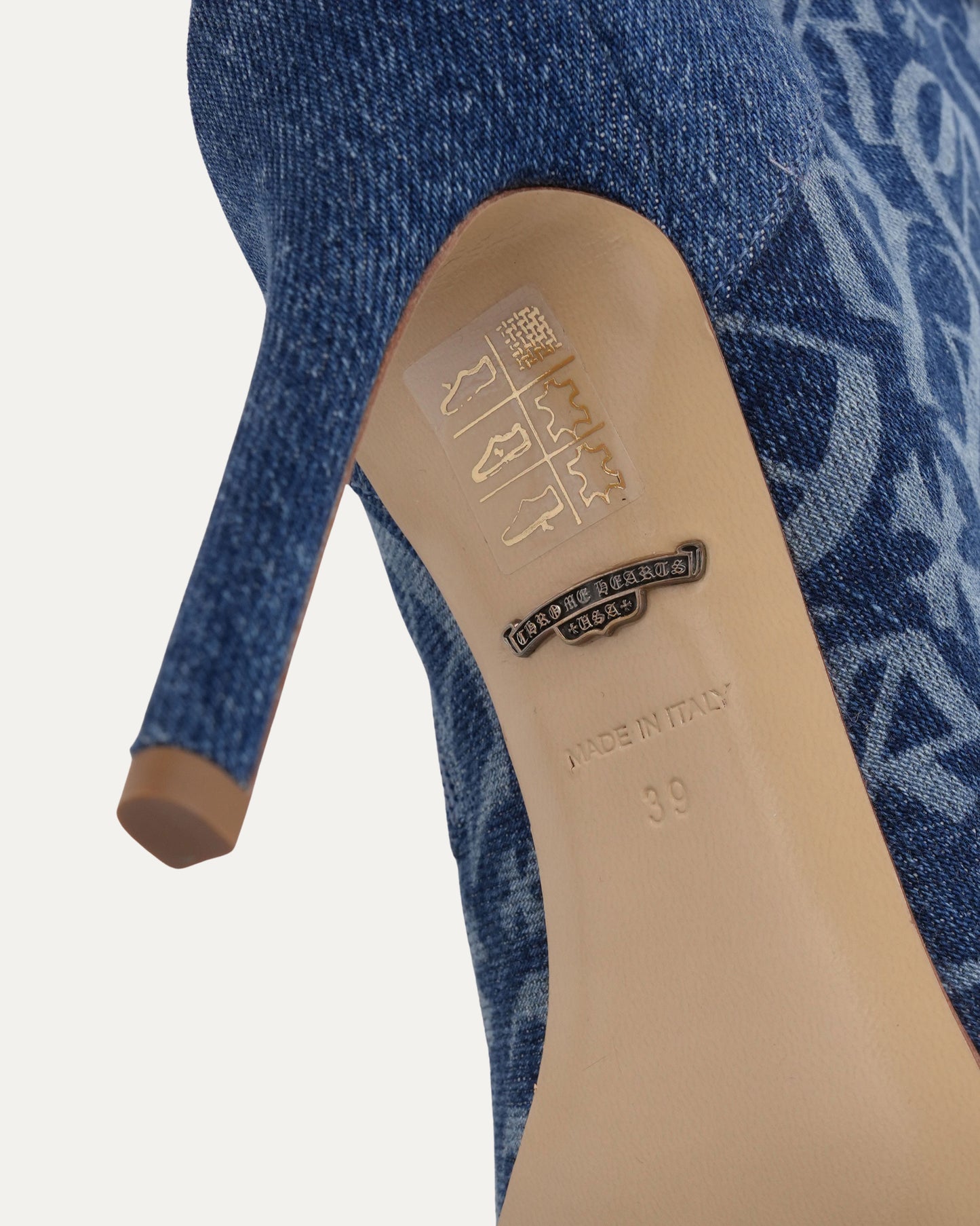 Denim Monogram Lace Up Knee Boots