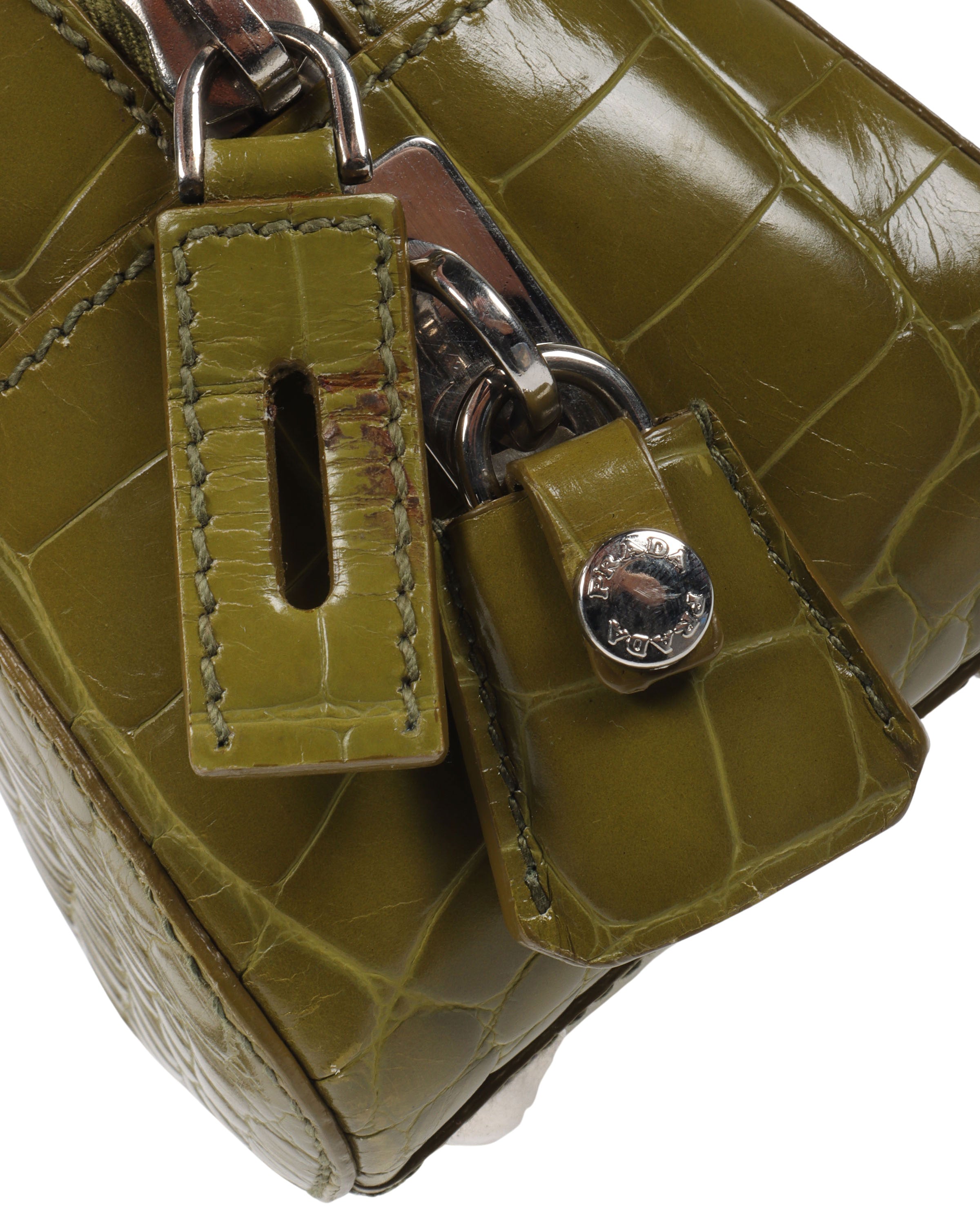 Embossed Crocodile Calfskin Bauletto Bag