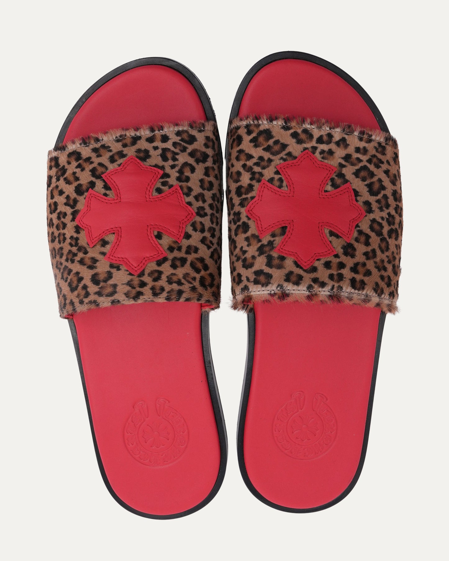 Plus Cross Patch Leopard Slides