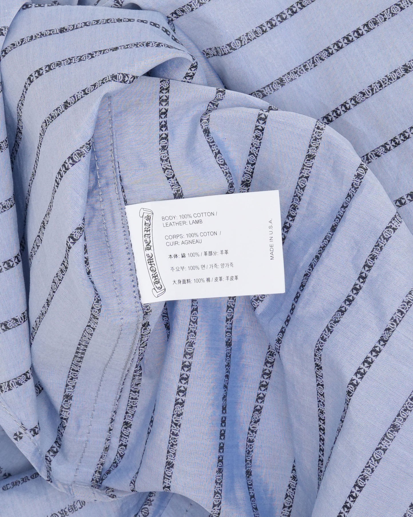 Cross Patch Repair Spell Out Pinstripe Shirt