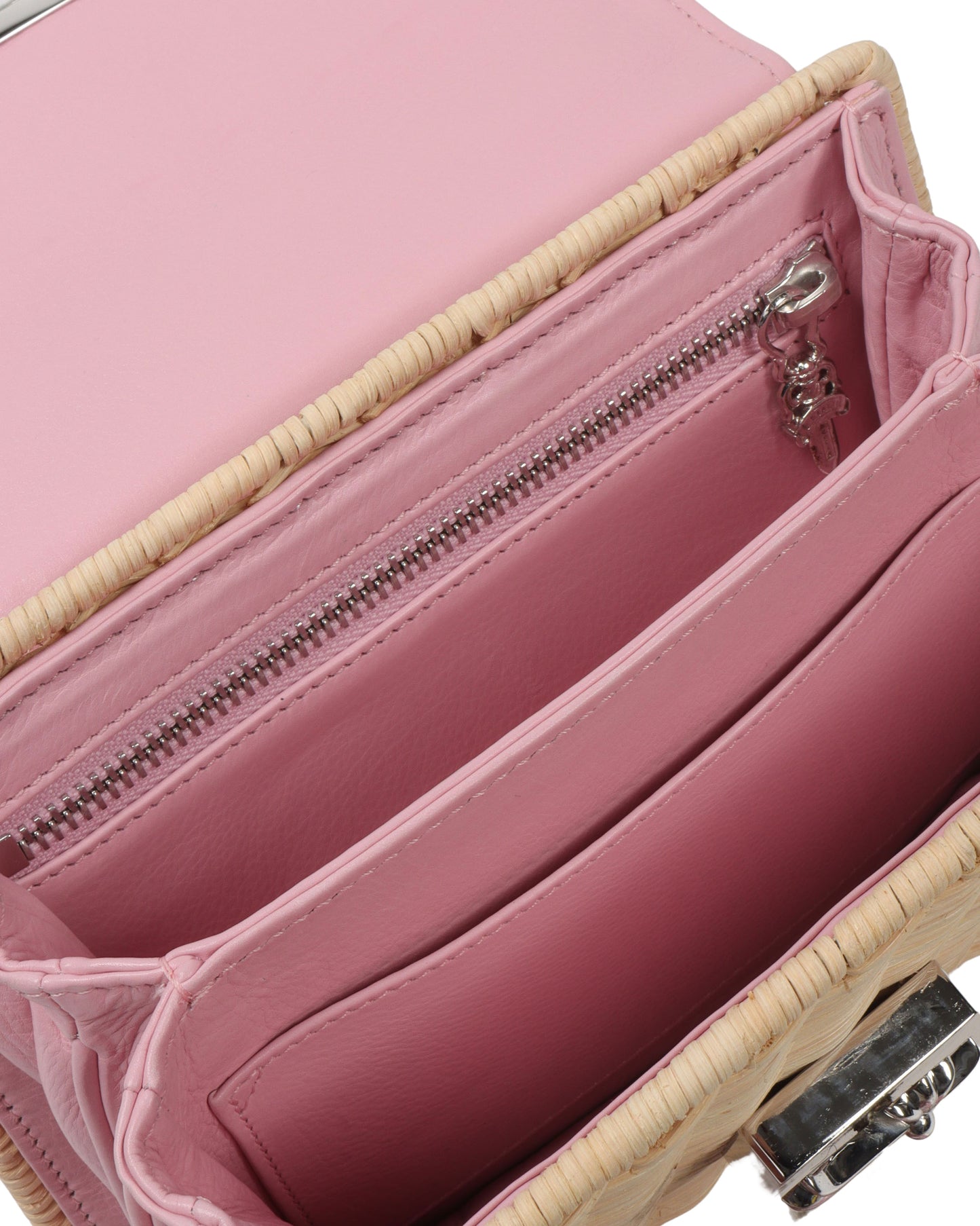 Basket-Weave Leather Accordion Wicker Bag