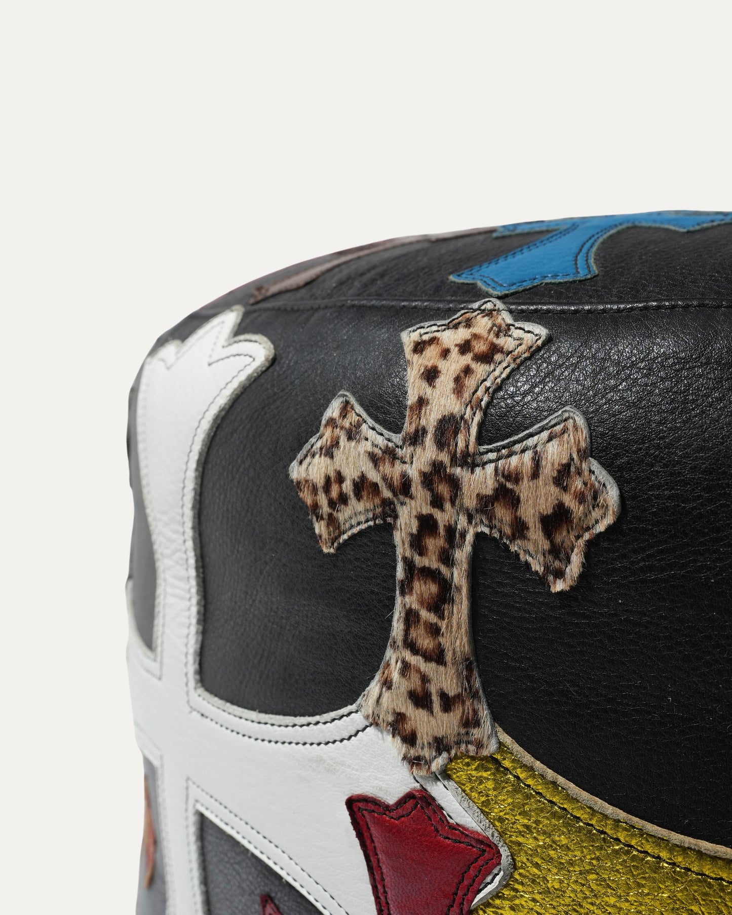 Leather Multicolor Cross Patch Stool