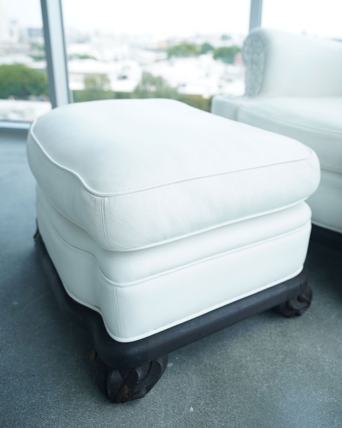 Leather Cross Patch Lounge Chair & Ottoman Set