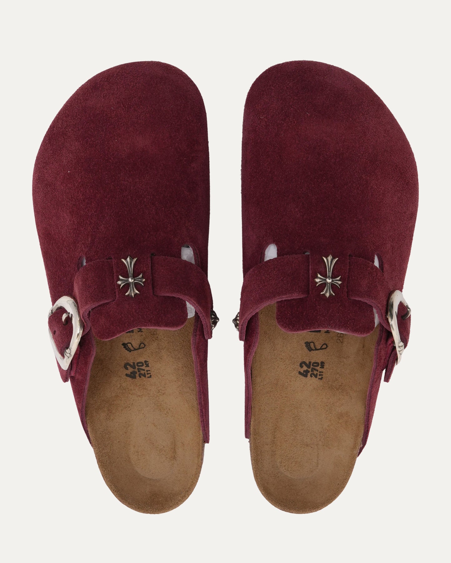 Cross Embellished Birkenstock Boston Suede Mule