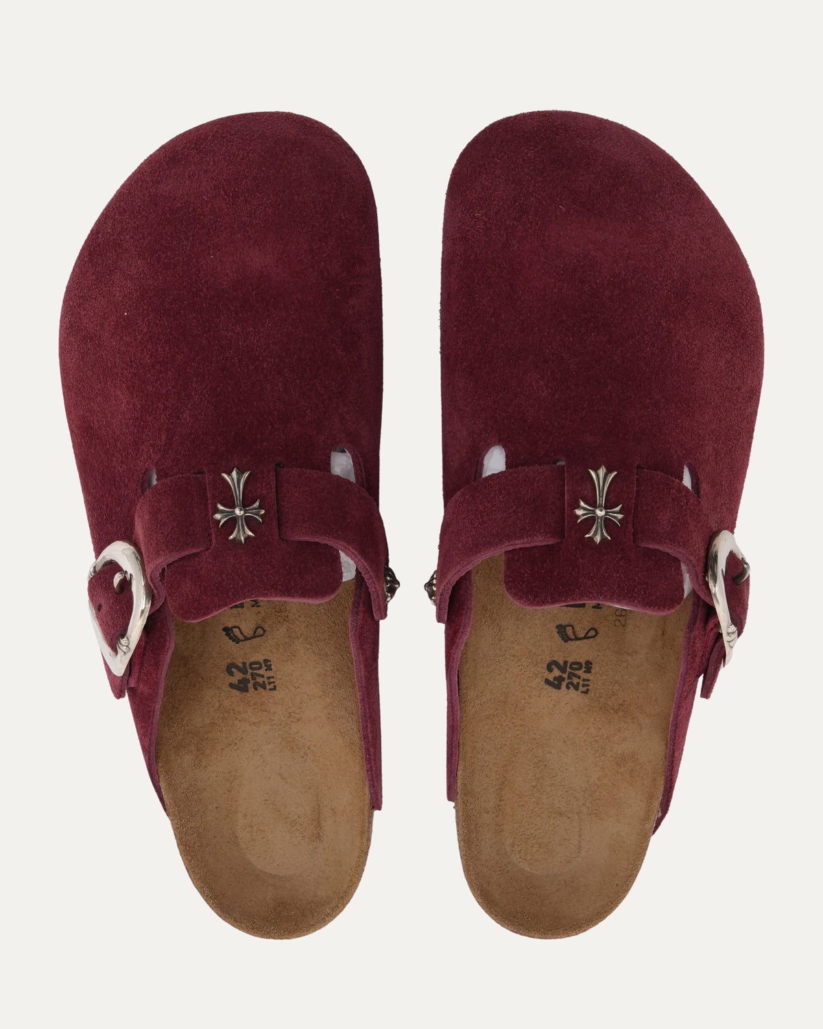 Cross Embellished Birkenstock Boston Suede Mule