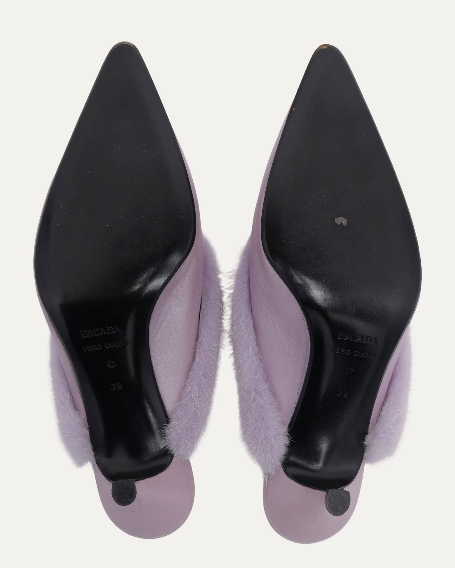Fur Trimmed Lavender Kitten Heel Mules