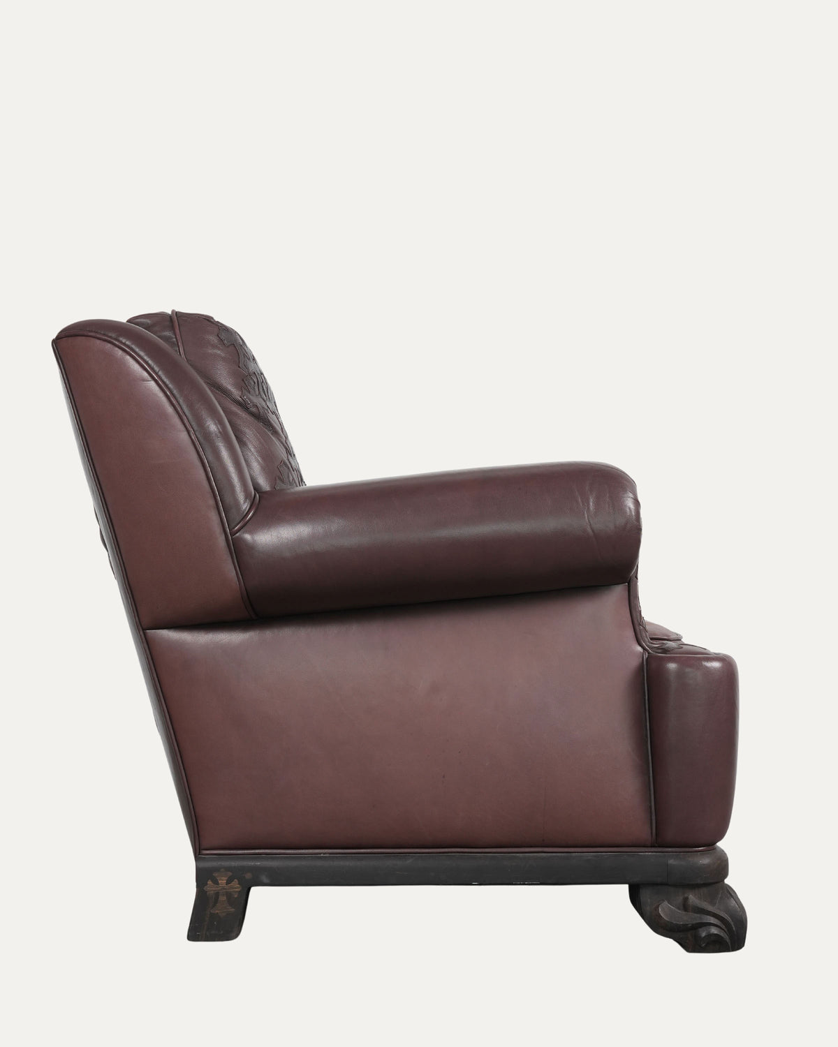 Leather Cross Patch Lounge Chair & Ottoman Set
