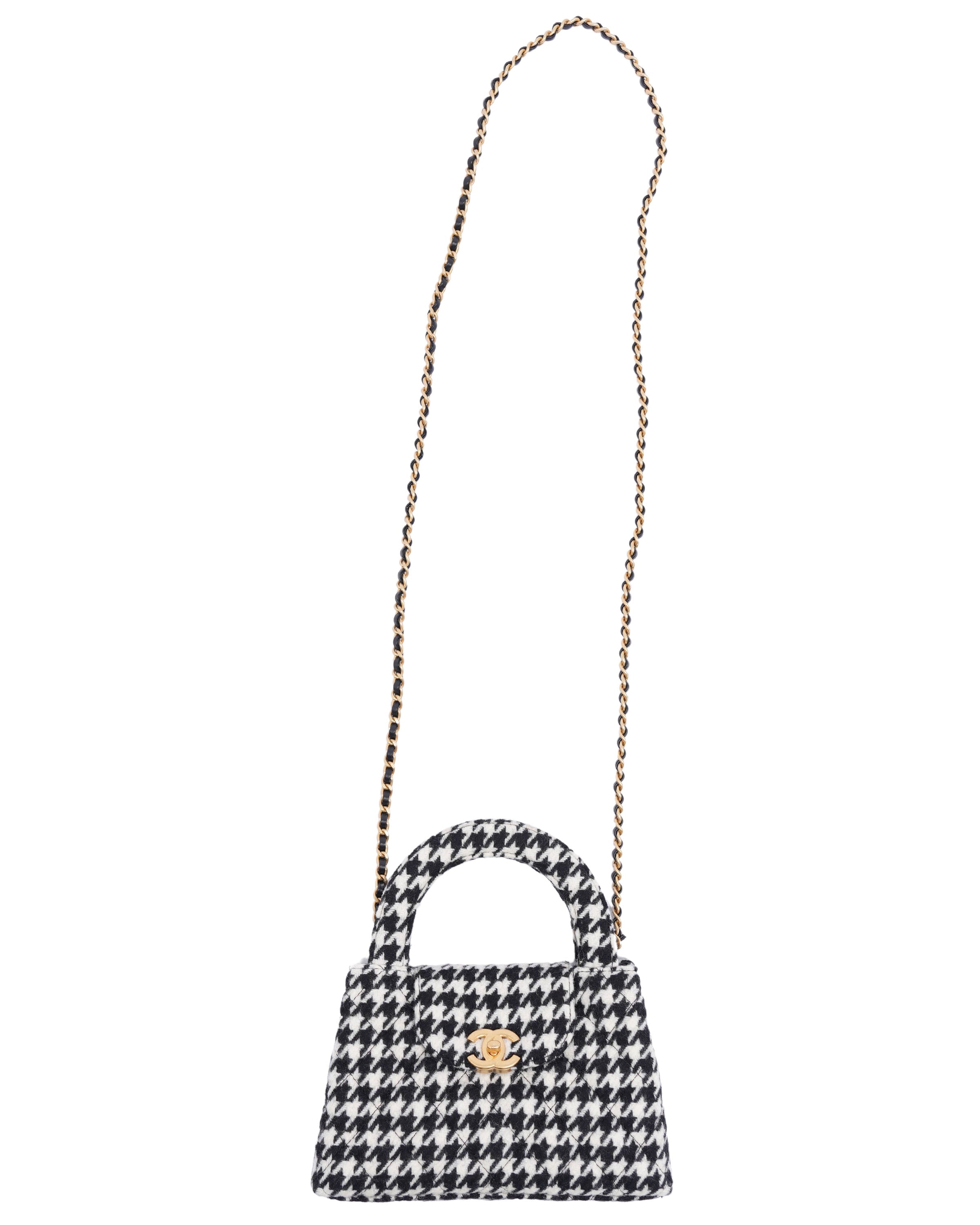 Tweed Houndstooth Quilted Nano Kelly Shopper