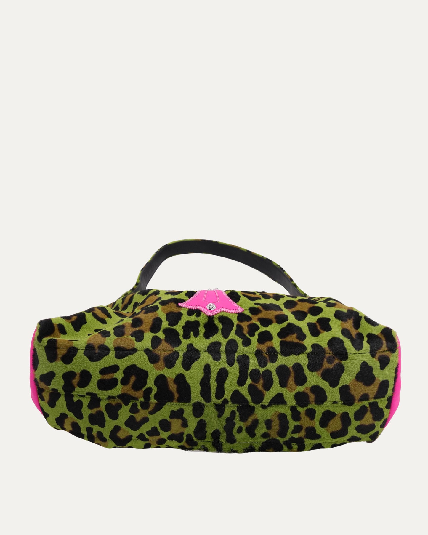 Embellished Cross Patch Leopard Pony Hair Lyon Bag