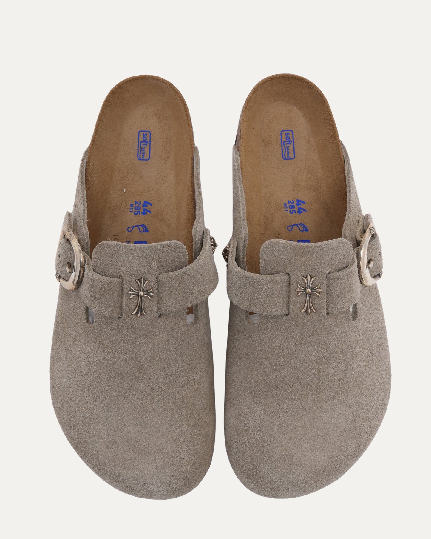 Cross Embellished Birkenstock Boston Suede Mule