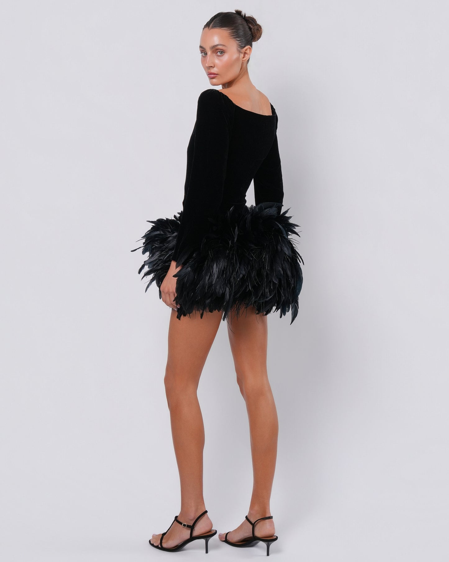Rive Gauche FW 1988 Velvet and Feather Mini Dress
