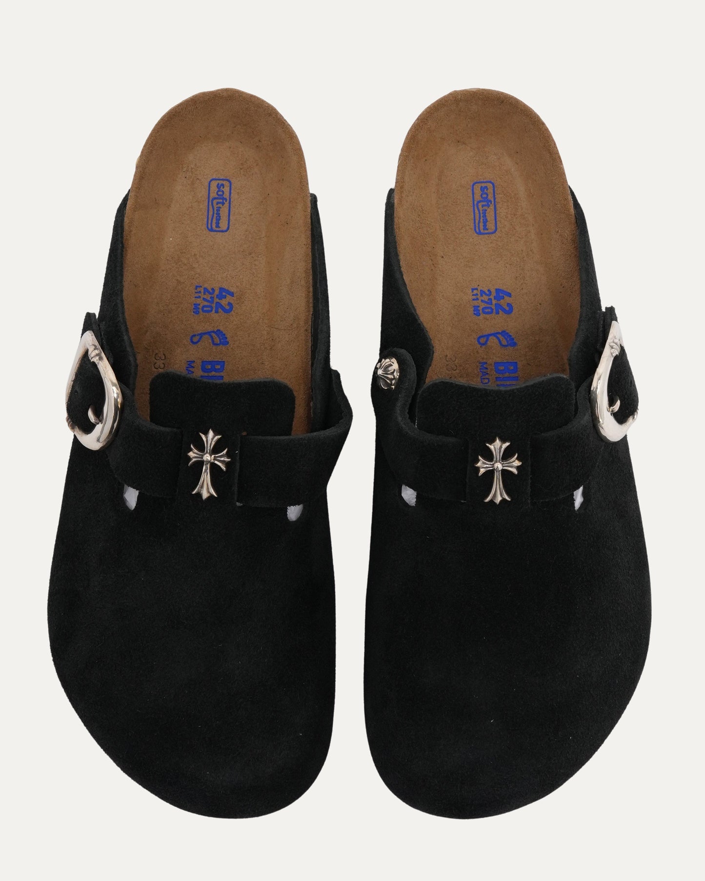 Cross Embellished Birkenstock Boston Suede Mule