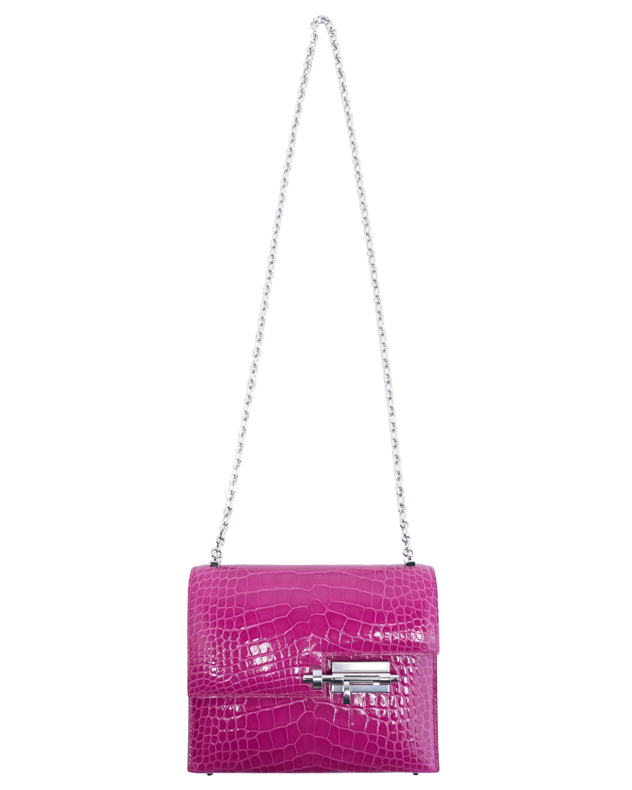 Shiny Alligator Mini Verrou Chaine Bag Rose Scheherazade