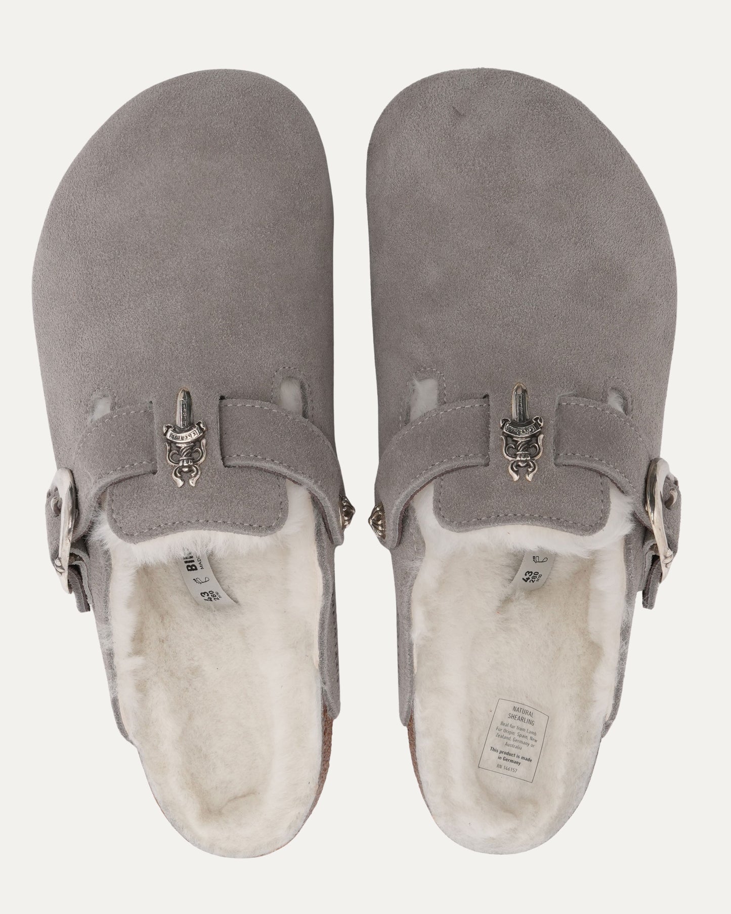 Dagger Embellished Birkenstock Boston Shearling Lined Suede Mule