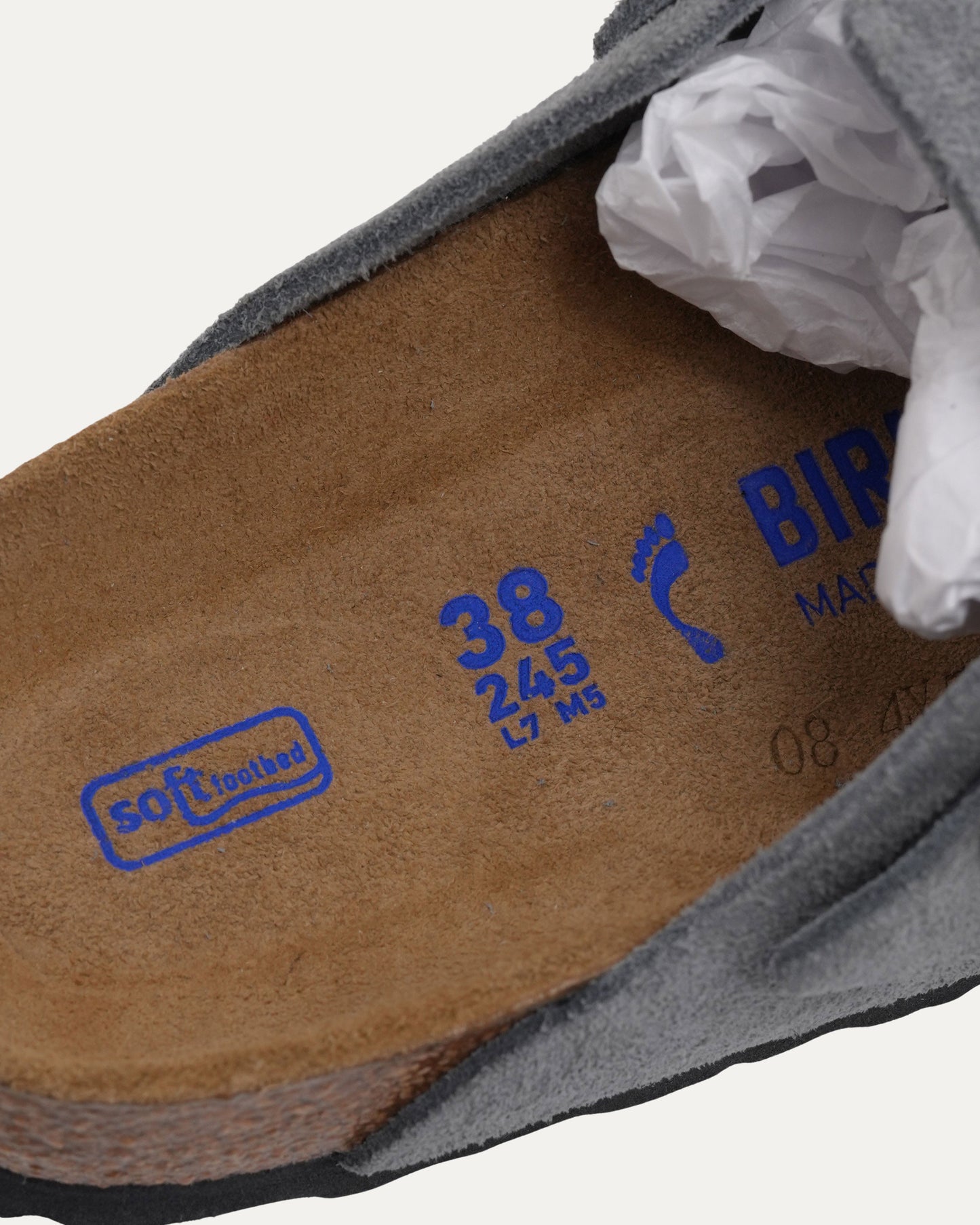 Cross Embellished Birkenstock Boston Suede Mule
