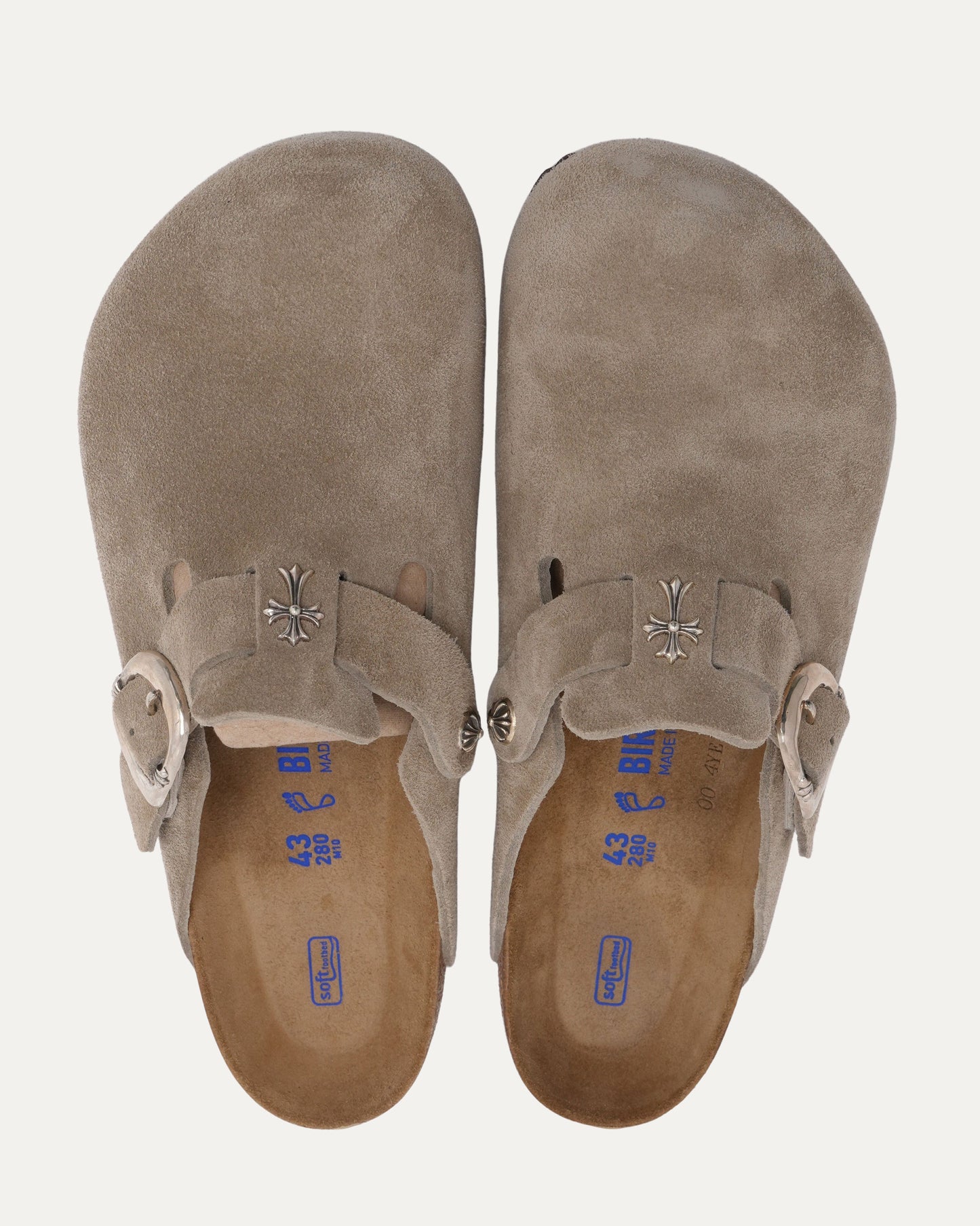 Cross Embellished Birkenstock Boston Suede Mule
