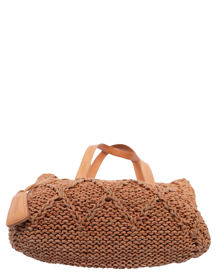 Woven Leather Open Tote Bag