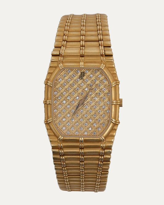 18k Gold Diamond Face Bamboo Watch