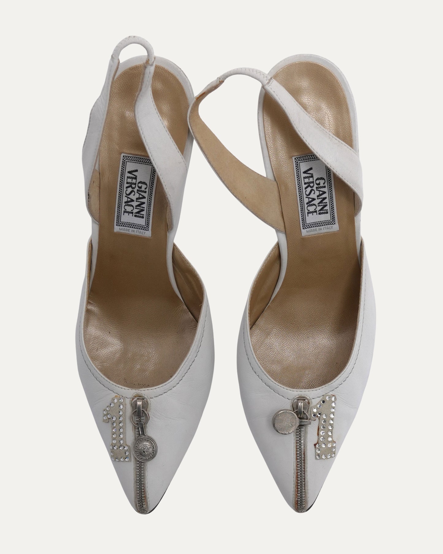 Rhinestone Embellished Zip Heels