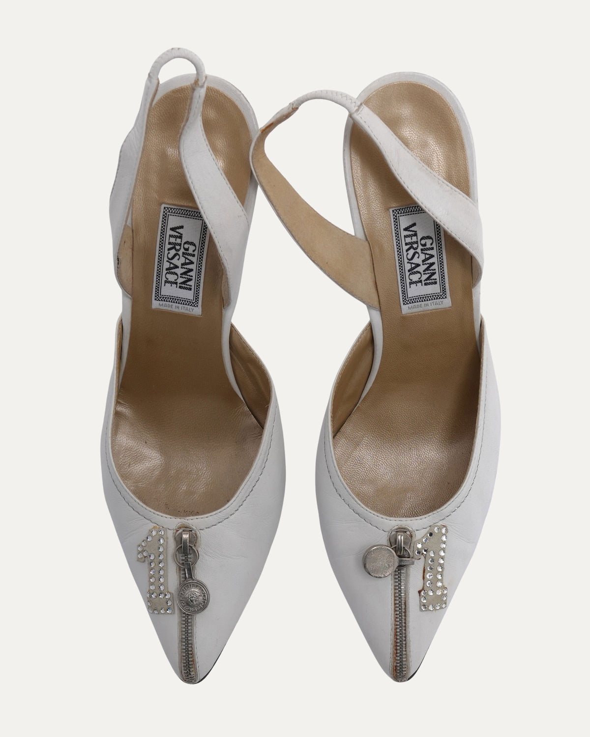 Rhinestone Embellished Zip Heels