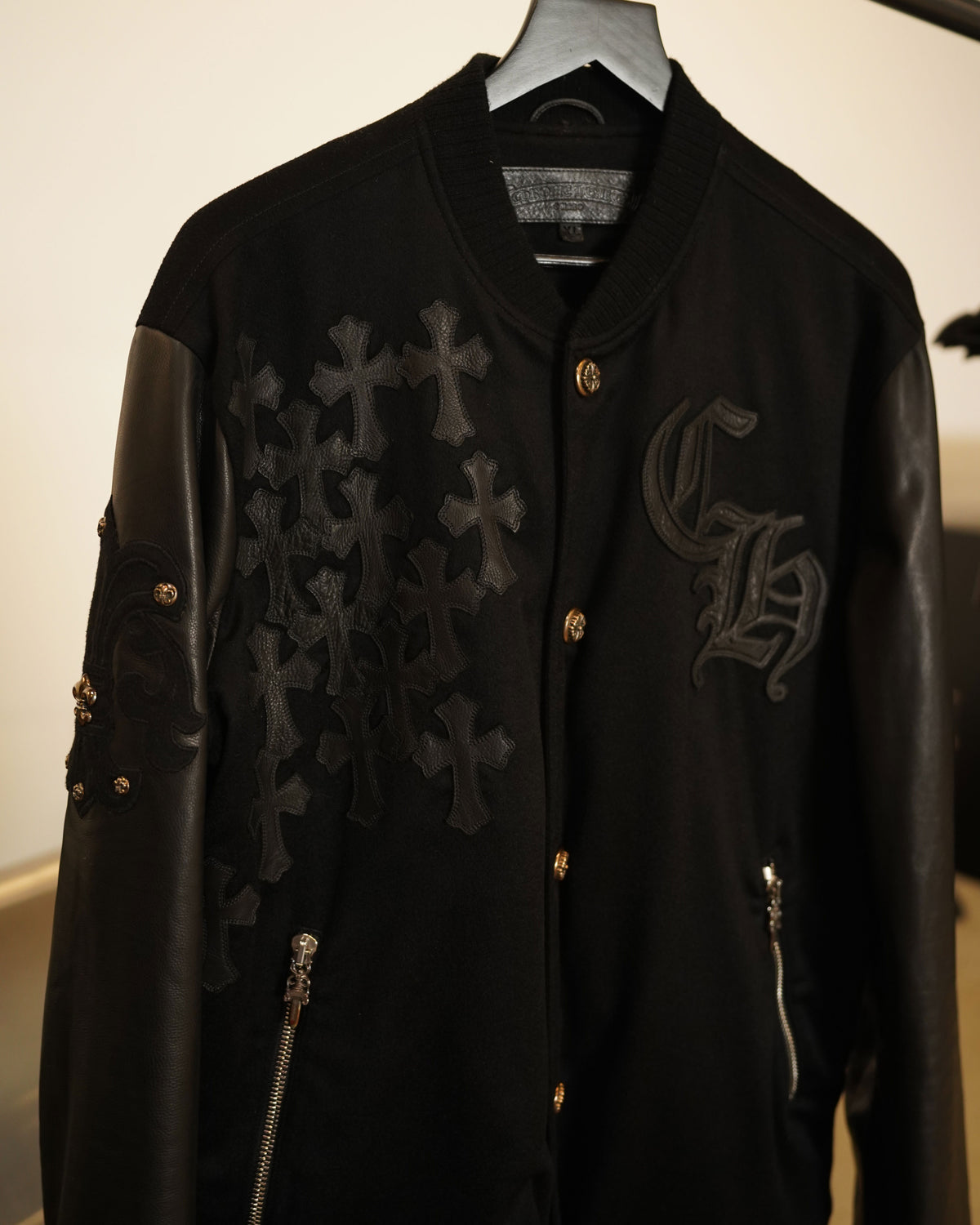 Cross Patch Cashmere Varsity Jacket